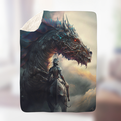 Knight and Fantasy Dragon- Sherpa Fleece Blanket