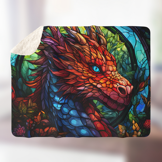 Stained Glass Dragon Head- Sherpa Fleece Blanket