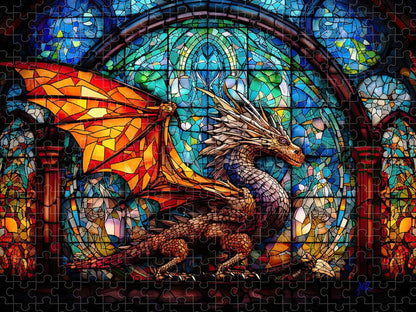 Stained Glass Dragon - Premium Puzzle