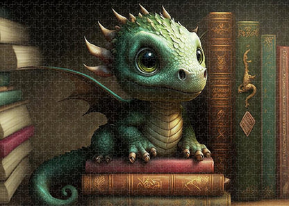 Baby Dragon on Shelf - Premium Puzzle