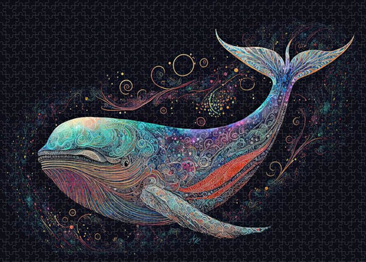 Colorful Filigree Whale in Black Sea - Premium Puzzle