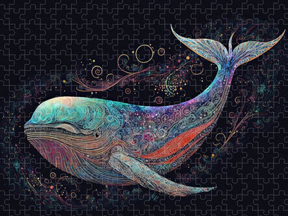 Colorful Filigree Whale in Black Sea - Premium Puzzle
