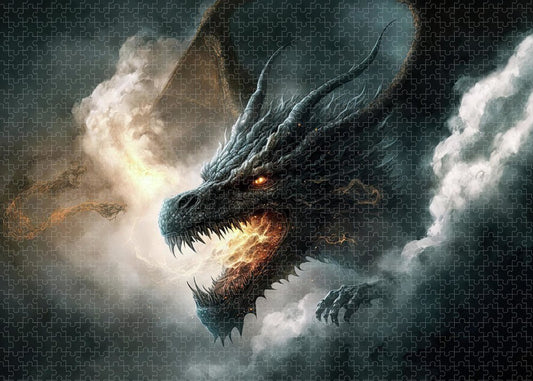 Dragon Head Coming Through Clouds - Premium Puzzle