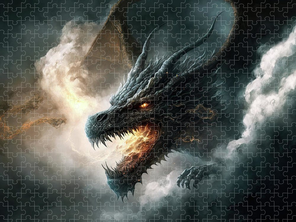 Dragon Head Coming Through Clouds - Premium Puzzle