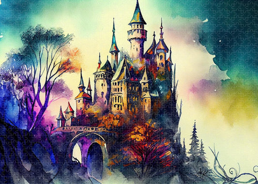 Fantasy Castle and Bridge Watercolor - Premium Puzzle