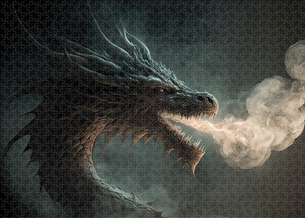 Fierce Dragon Blowing Smoke - Premium Puzzle