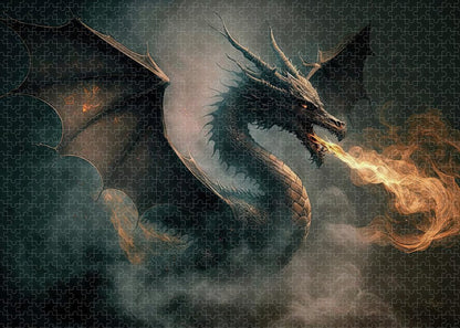 Fiery Dragon in Flight - Premium Puzzle