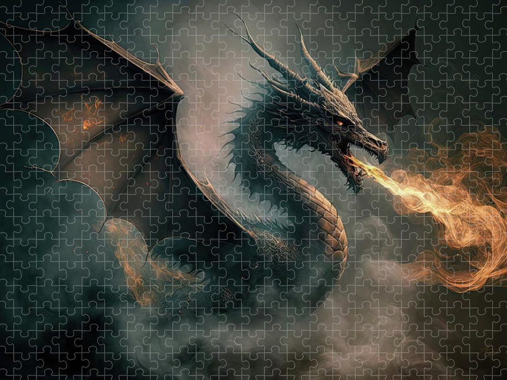 Fiery Dragon in Flight - Premium Puzzle