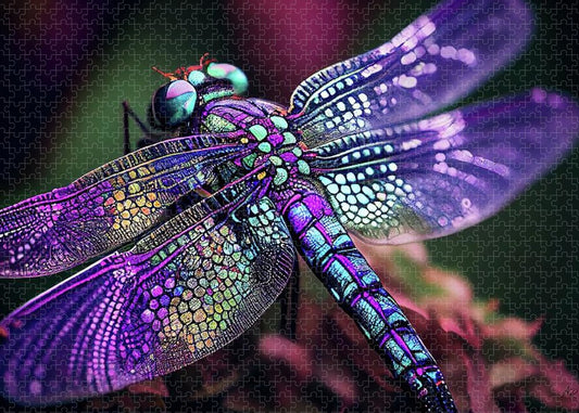 Purple and Teal Dragonfly - Premium Puzzle