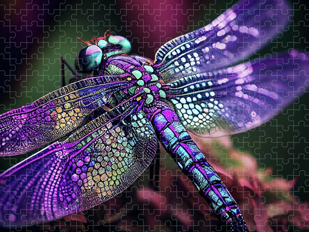 Purple and Teal Dragonfly - Premium Puzzle