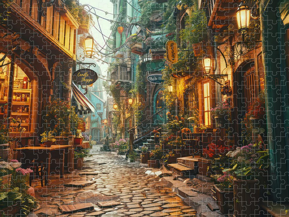 Twilight on Cobblestone Street - Premium Puzzle